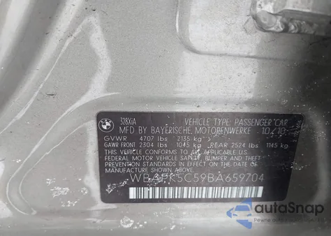 2011 BMW 328I xDrive z USA, uszkodzony, nr VIN WBAPK5C59BA659704